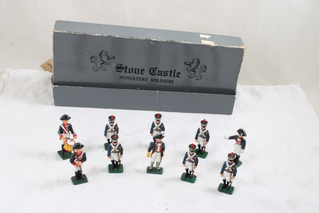 Stone Castle 10 Miniature Soldiers in Box: Stone Castle 10 Miniature Soldiers in Box - Lot Size 12" x 4" x 2". 2 Lbs. All information and photos are intended to be as accurate as possible, but errors are possible. No item may be