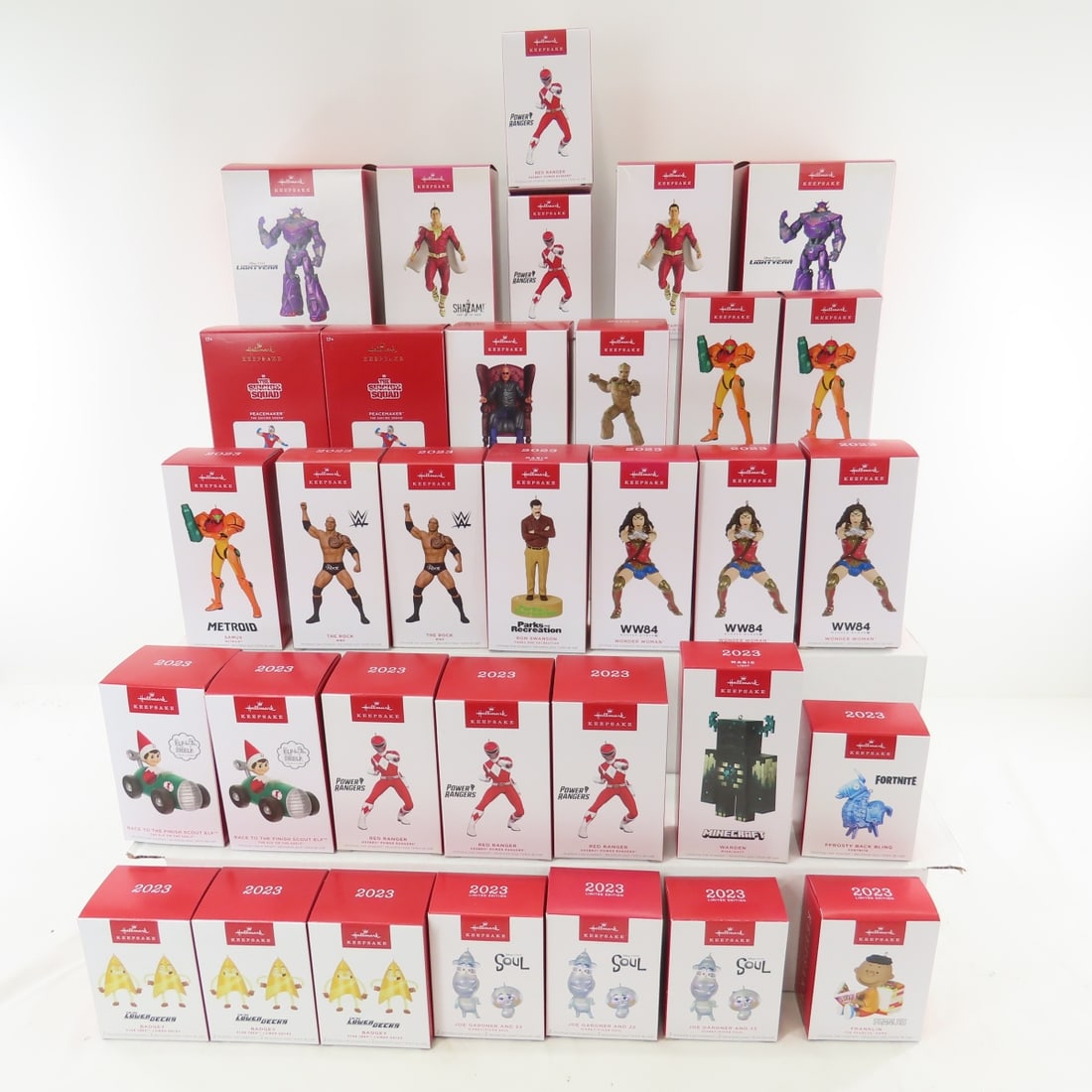30+ Hallmark Keepsake Christmas Ornaments NIB: 30+ Hallmark Keepsake Christmas Ornaments NIB - Collection of 30+ Christmas Ornaments NIB. Parks & Recreation, Lightyear, Shazam, Wonder Woman, The Rock, Power Rangers, Metroid, Star Trek Lower Decks