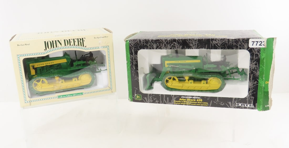 ERTL Collector Edition 420 & 430 Crawler 1:16: ERTL Collector Edition 420 & 430 Crawler 1:16 - 1/16 Scale ERTL Diecast 420 & 430 Crawlers, Collectors Edition in Boxes. (420 box is missing end flap). Lot Size: 12x10x7", 6 lbs All information and