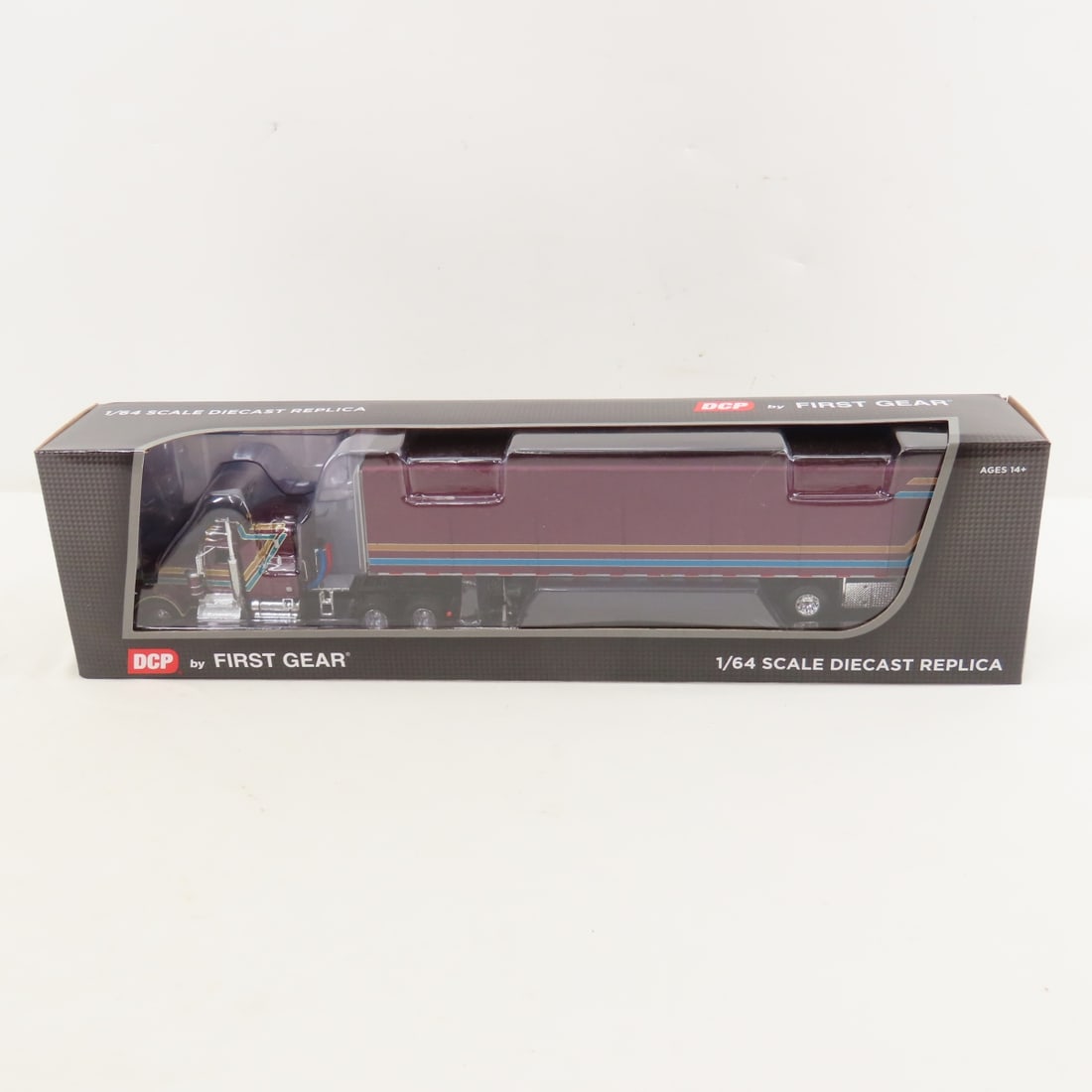 DCP First Gear 1:64 Scale Kenworth W900A Sleeper: DCP First Gear 1:64 Scale Kenworth W900A Sleeper - Plum 60-1618 1/64 Scale Kenworth W900A 60" Aerodyne Sleeper & Utility 53' ABS Spread Axle One Piece Roll Tarp Trailer. Lot Size: 16x4x3" 1 lb All