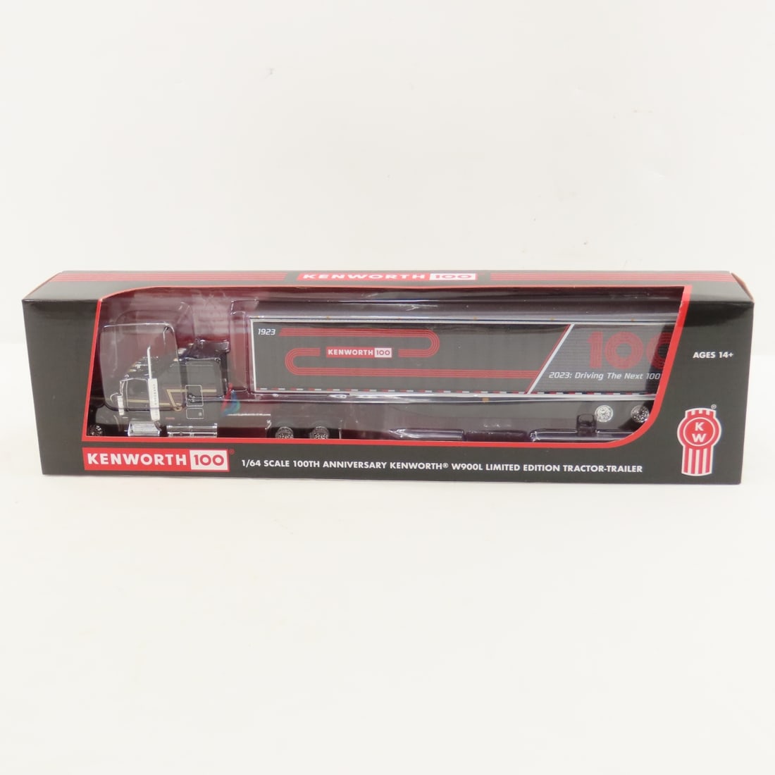 DCP First Gear 1:64 Kenworth 100th Anniversary: DCP First Gear 1:64 Kenworth 100th Anniversary - 68-1691 1/64 Scale Kenworth W900L 86" Studio Sleeper and Utility 53' dry Goods Trailer with Skirts. Lot Size: 16x4x3" 1 lb All information and photos a