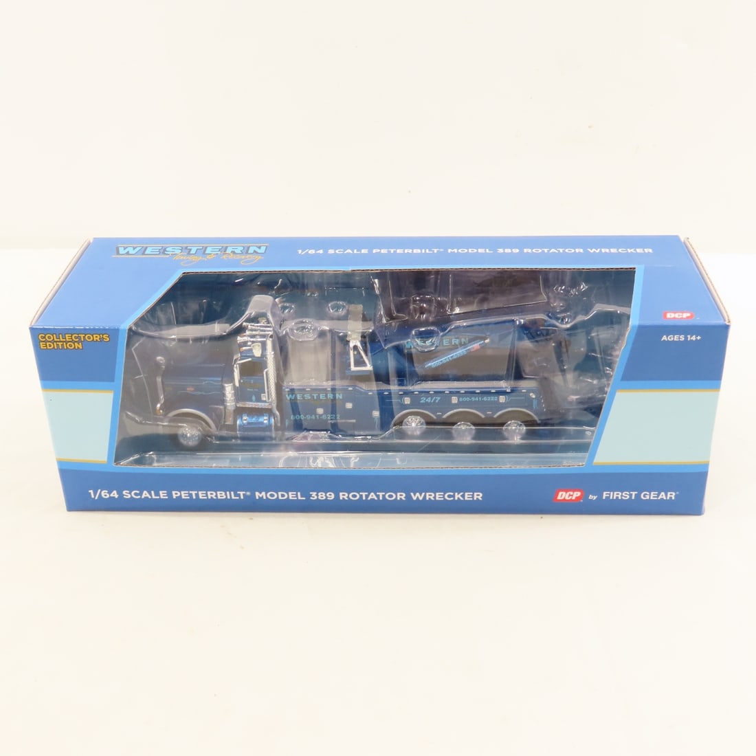 DCP First Gear 1:64 Peterbilt 389 & 1150 Wrecker: DCP First Gear 1:64 Peterbilt 389 & 1150 Wrecker - Western Distributing Towing & Recovery 68-1287 1/64 Peterbilt Model 389 Day Cab with Century Model 1150 Rotator Wrecker. Lot Size: 10x4x3" 1 lb All