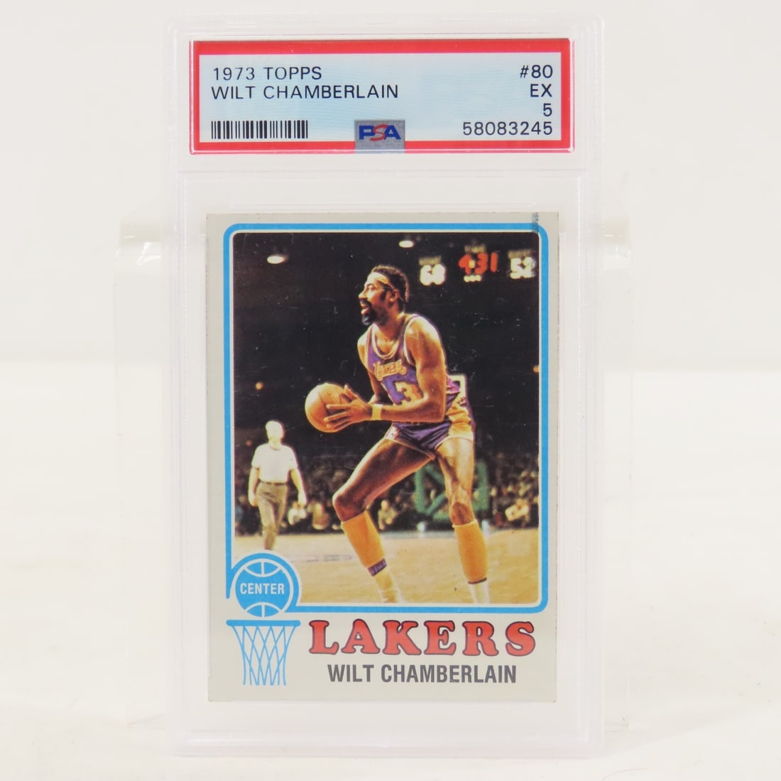 1973 Topps Wilt Chamberlain #80 PSA 5 EX: 1973 Topps Wilt Chamberlain #80 PSA 5 EX - Lot Size 5.5x3.5x.5" 1 LB All information and photos are intended to be as accurate as possible, but errors are possible. No item may be returned or refused
