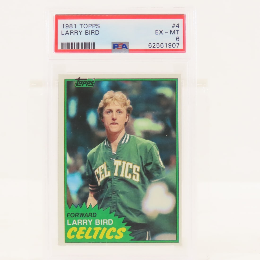 1981 Topps Larry Bird #4 PSA 6 EX-MT: 1981 Topps Larry Bird #4 PSA 6 EX-MT - Lot Size 5.5x3.5x.5" 1 LB All information and photos are intended to be as accurate as possible, but errors are possible. No item may be returned or refused