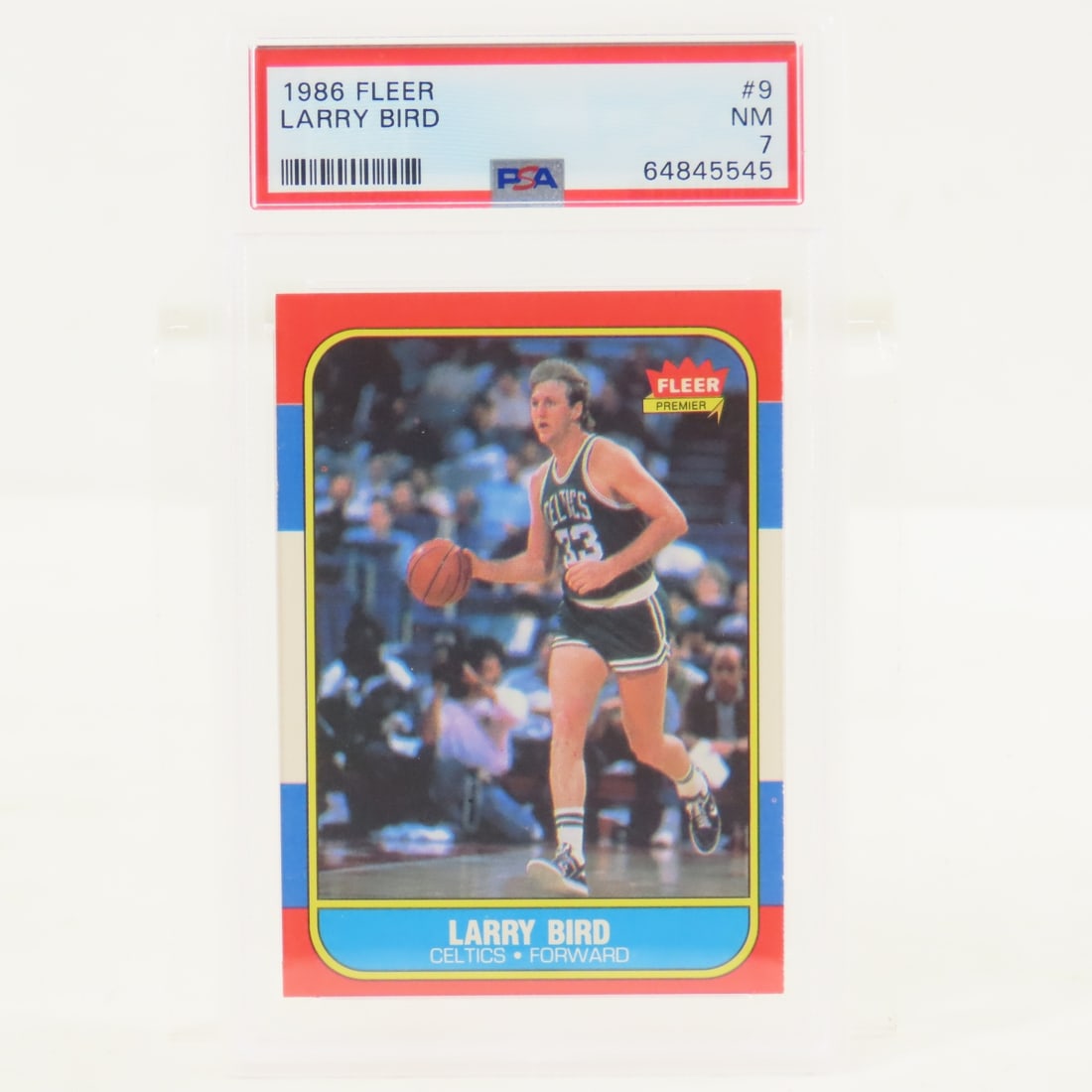 1986 Fleer Larry Bird #9 PSA 7 NM: 1986 Fleer Larry Bird #9 PSA 7 NM - Lot Size 5.5x3.5x.5" 1 LB All information and photos are intended to be as accurate as possible, but errors are possible. No item may be returned or refused based