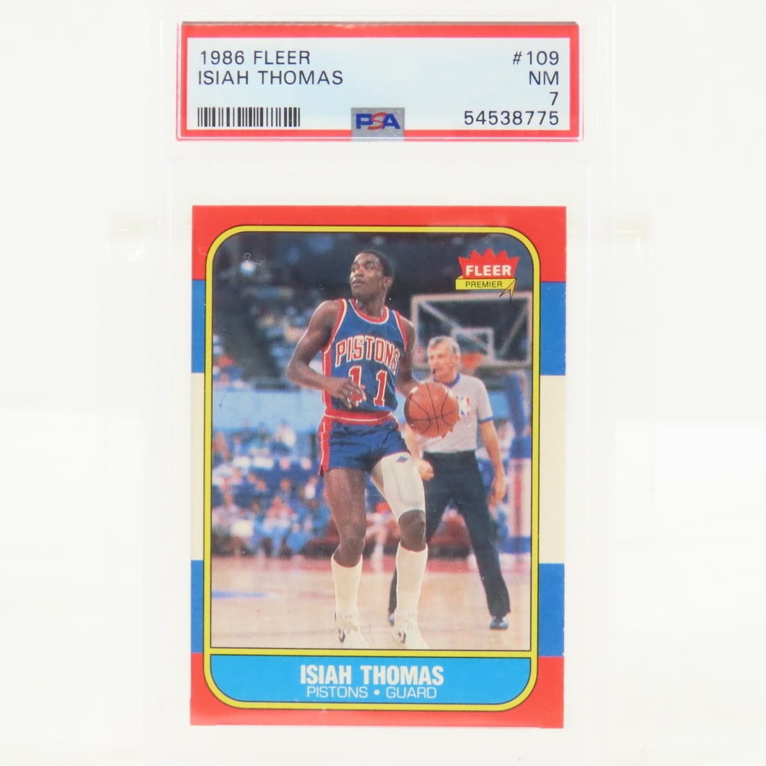 1986 Fleer Isiah Thomas #109 PSA 7 NM Rookie: 1986 Fleer Isiah Thomas #109 PSA 7 NM Rookie - Lot Size 5.5x3.5x.5" 1 LB All information and photos are intended to be as accurate as possible, but errors are possible. No item may be returned or