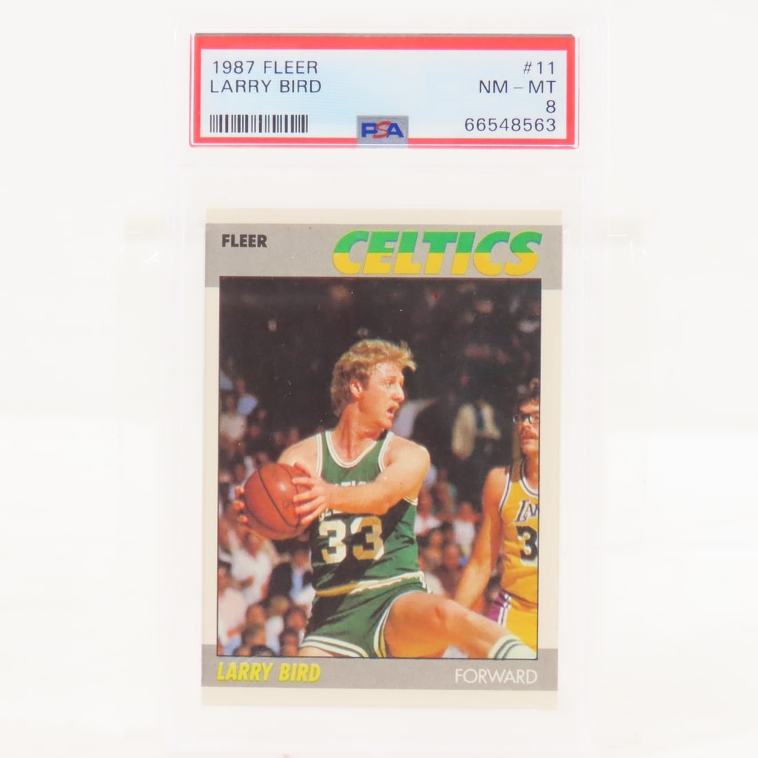 1987 Fleer Larry Bird #11 PSA 8 NM-MT: 1987 Fleer Larry Bird #11 PSA 8 NM-MT - Lot Size 5.5x3.5x.5" 1 LB All information and photos are intended to be as accurate as possible, but errors are possible. No item may be returned or refused