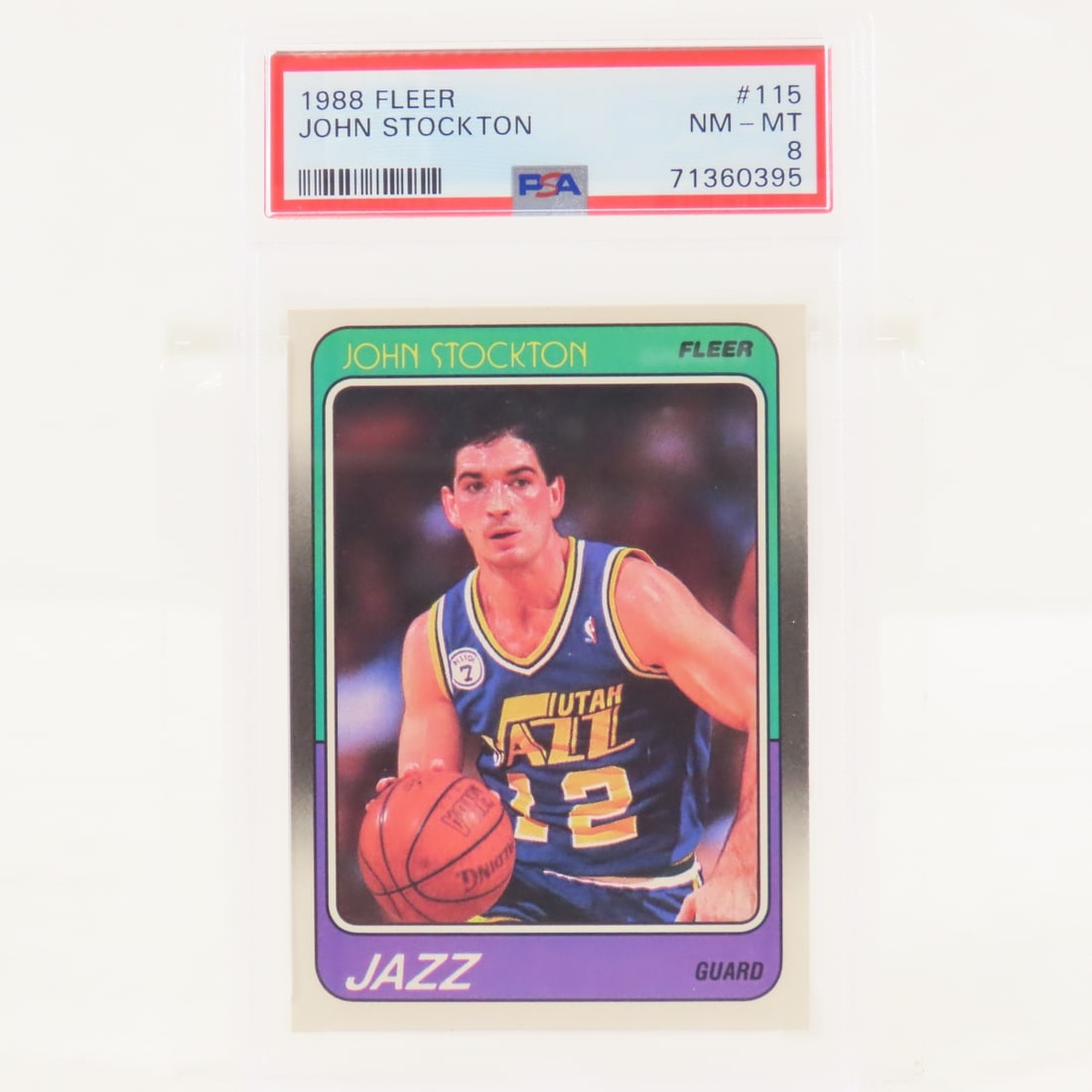 1988 Fleer John Stockton #115 PSA 8 NM-MT Rookie: 1988 Fleer John Stockton #115 PSA 8 NM-MT Rookie - Lot Size 5.5x3.5x.5" 1 LB All information and photos are intended to be as accurate as possible, but errors are possible. No item may be returned or 