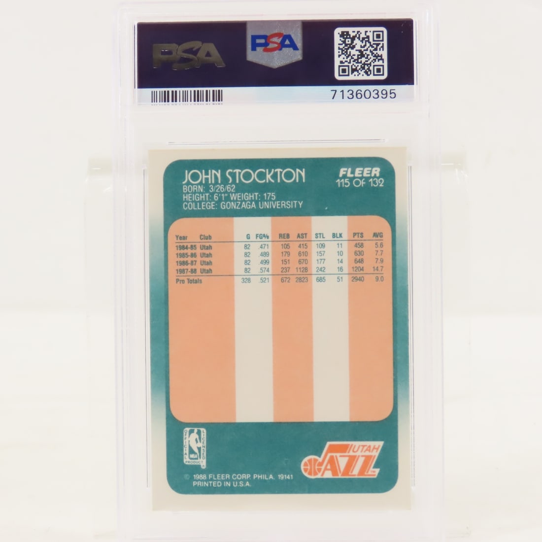 1988 Fleer John Stockton #115 PSA 8 NM-MT Rookie - 3