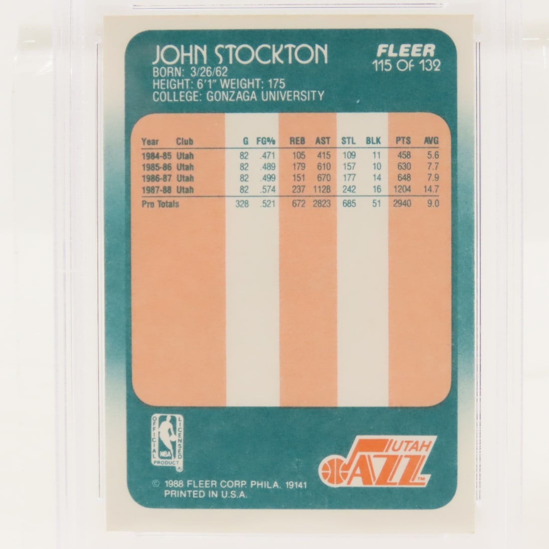 1988 Fleer John Stockton #115 PSA 8 NM-MT Rookie - 4