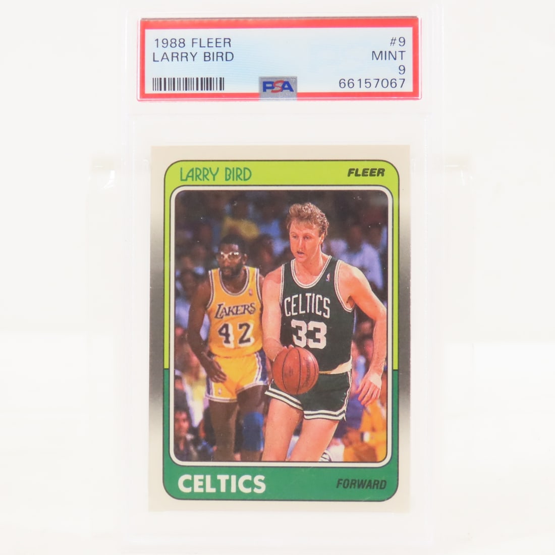 1988 Fleer Larry Bird #9 PSA 9 MINT: 1988 Fleer Larry Bird #9 PSA 9 MINT - Lot Size 5.5x3.5x.5" 1 LB All information and photos are intended to be as accurate as possible, but errors are possible. No item may be returned or refused