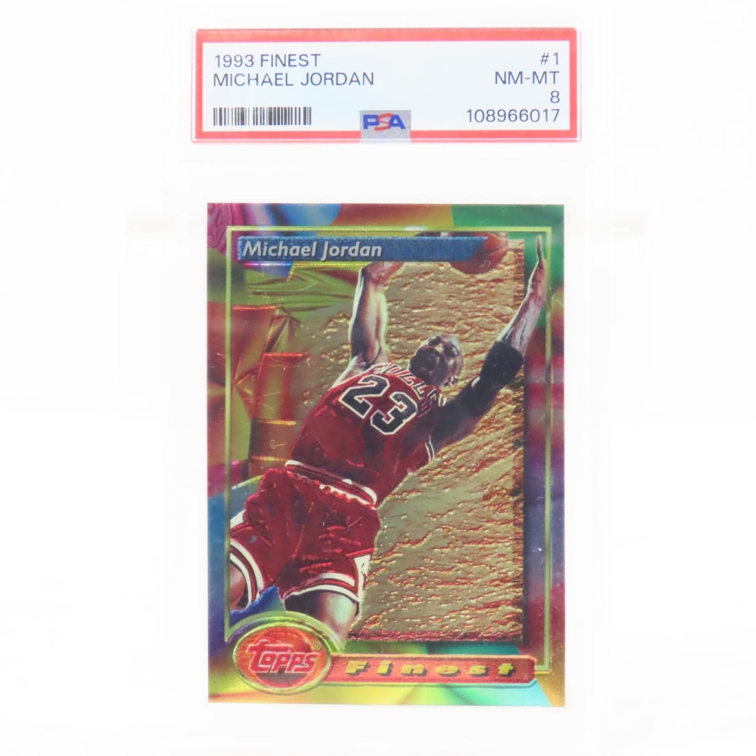 1993 Finest Michael Jordan #1 PSA 8 NM-MT: 1993 Finest Michael Jordan #1 PSA 8 NM-MT - Lot Size 5.5x3.5x.5" 1 LB All information and photos are intended to be as accurate as possible, but errors are possible. No item may be returned or