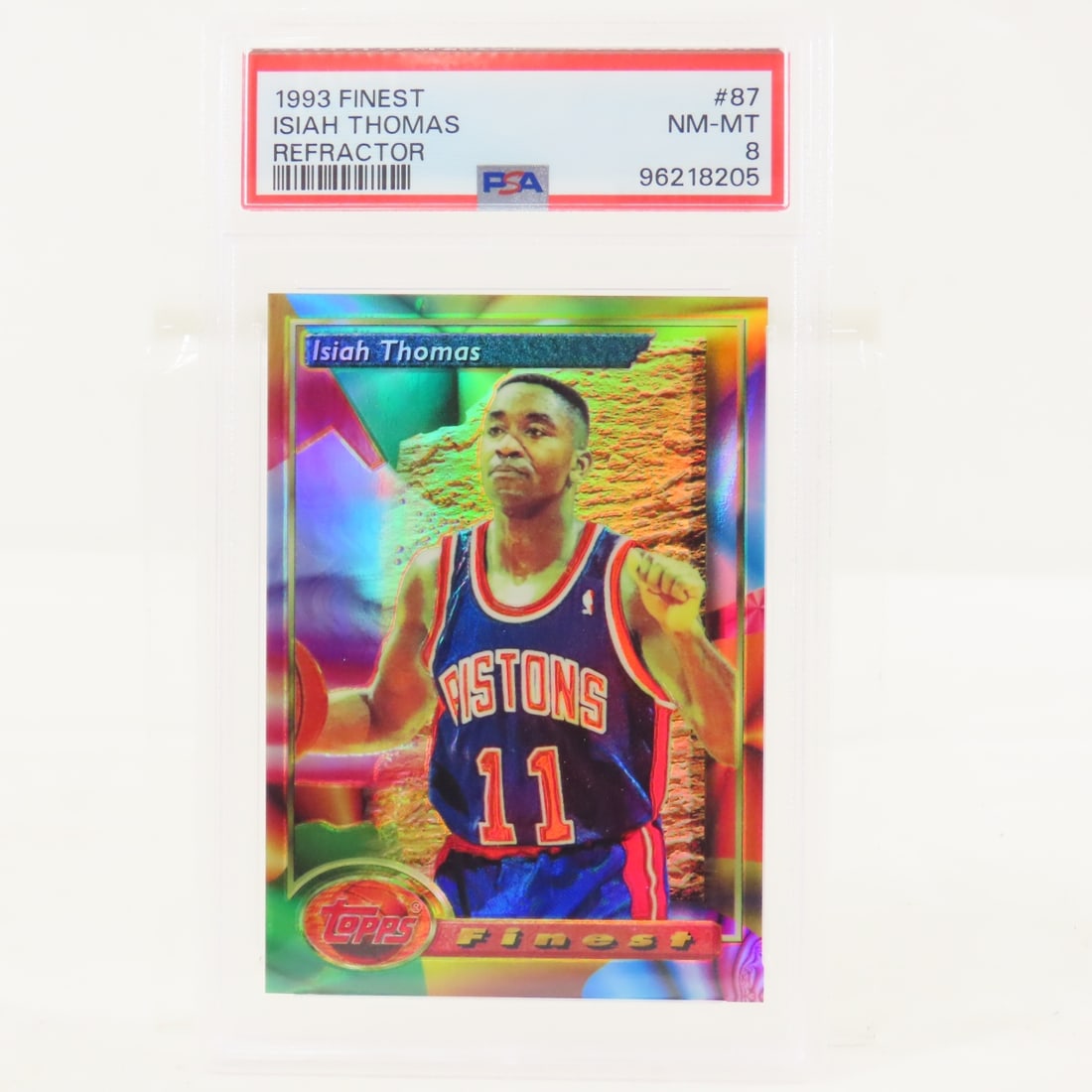 1993 Finest Isiah Thomas Refractor #87 PSA 8 NM-MT: 1993 Finest Isiah Thomas Refractor #87 PSA 8 NM-MT - Lot Size 5.5x3.5x.5" 1 LB All information and photos are intended to be as accurate as possible, but errors are possible. No item may be returned