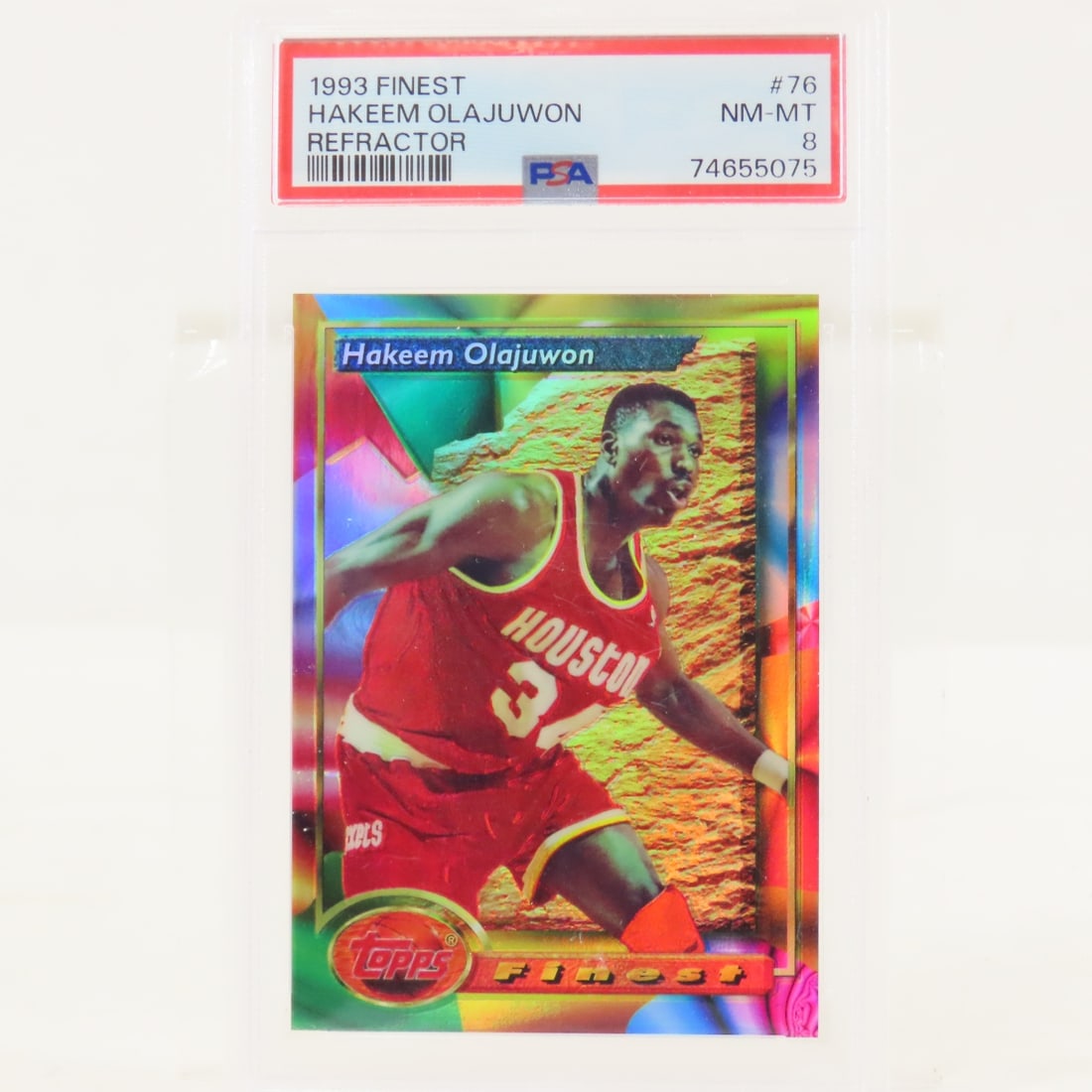 1993 Finest Hakeem Olajuwon Refractor #76 PSA 8 NM: 1993 Finest Hakeem Olajuwon Refractor #76 PSA 8 NM - Lot Size 5.5x3.5x.5" 1 LB All information and photos are intended to be as accurate as possible, but errors are possible. No item may be returned