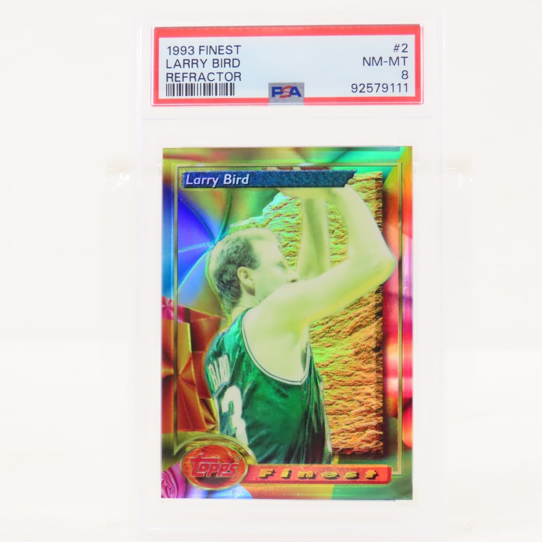 1993 Finest Larry Bird Refractor #2 PSA 8 NM-MT: 1993 Finest Larry Bird Refractor #2 PSA 8 NM-MT - Lot Size 5.5x3.5x.5" 1 LB All information and photos are intended to be as accurate as possible, but errors are possible. No item may be returned or