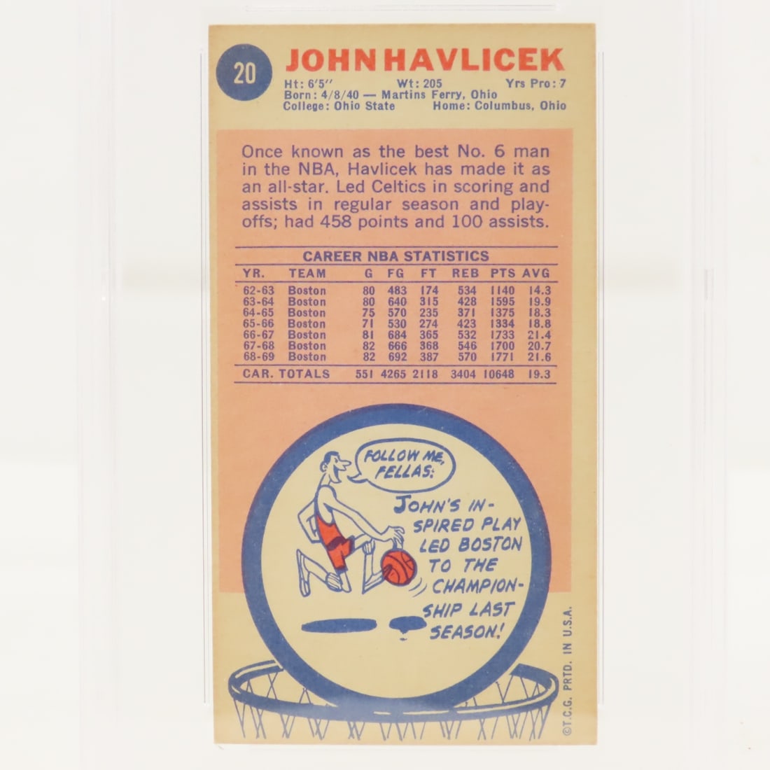 1969 Topps John Havlicek #20 PSA 5 EX Rookie - 4