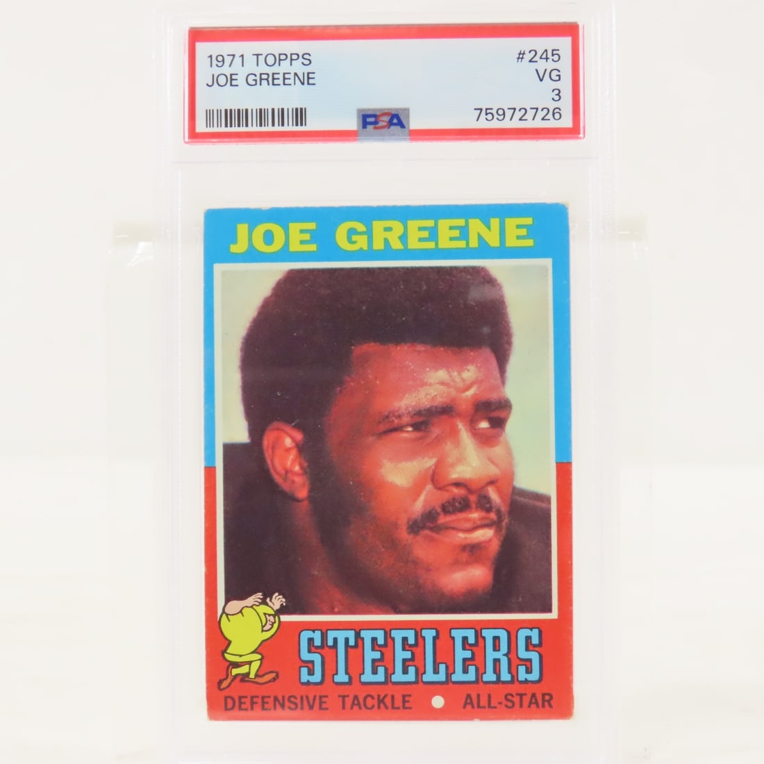 1971 Topps Joe Greene #245 PSA VG 3: 1971 Topps Joe Greene #245 PSA VG 3 - Lot Size 5.5x3.5x.5" 1 LB All information and photos are intended to be as accurate as possible, but errors are possible. No item may be returned or refused