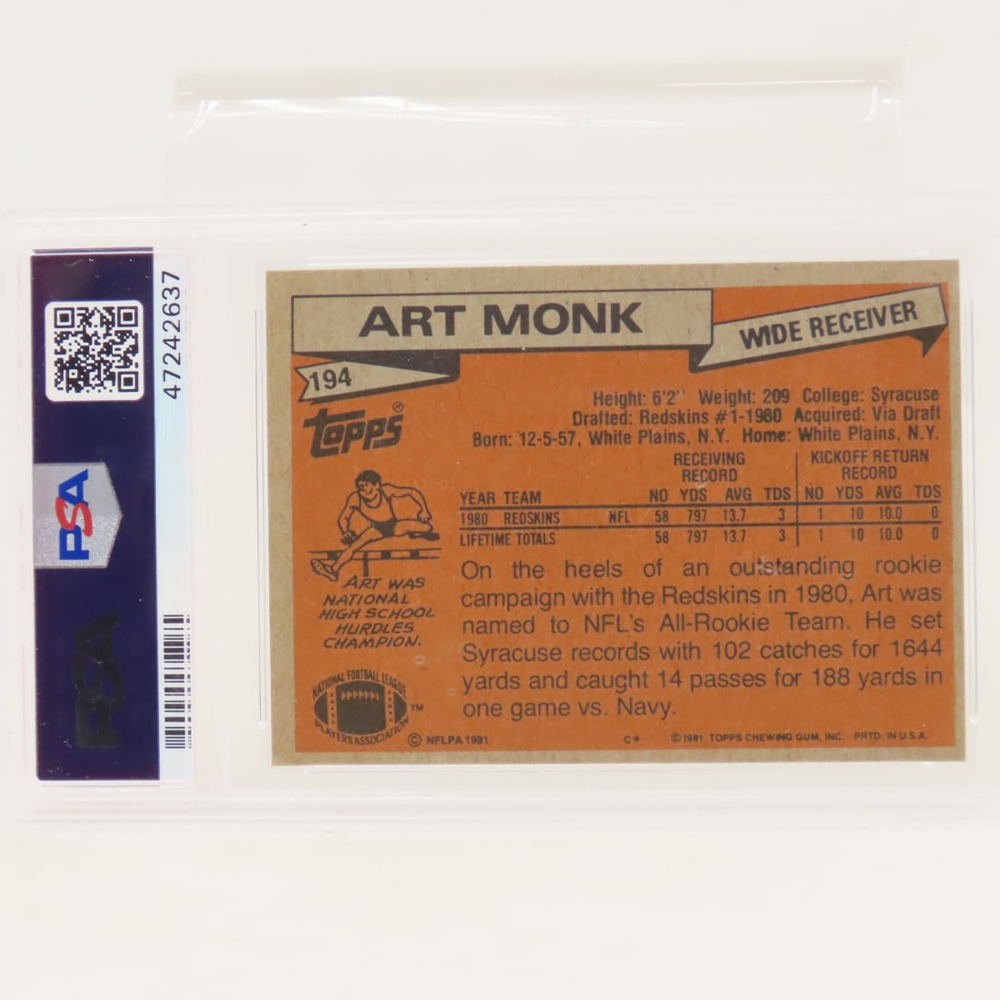 1981 Topps Art Monk #194 PSA 8 NM-MT - 3