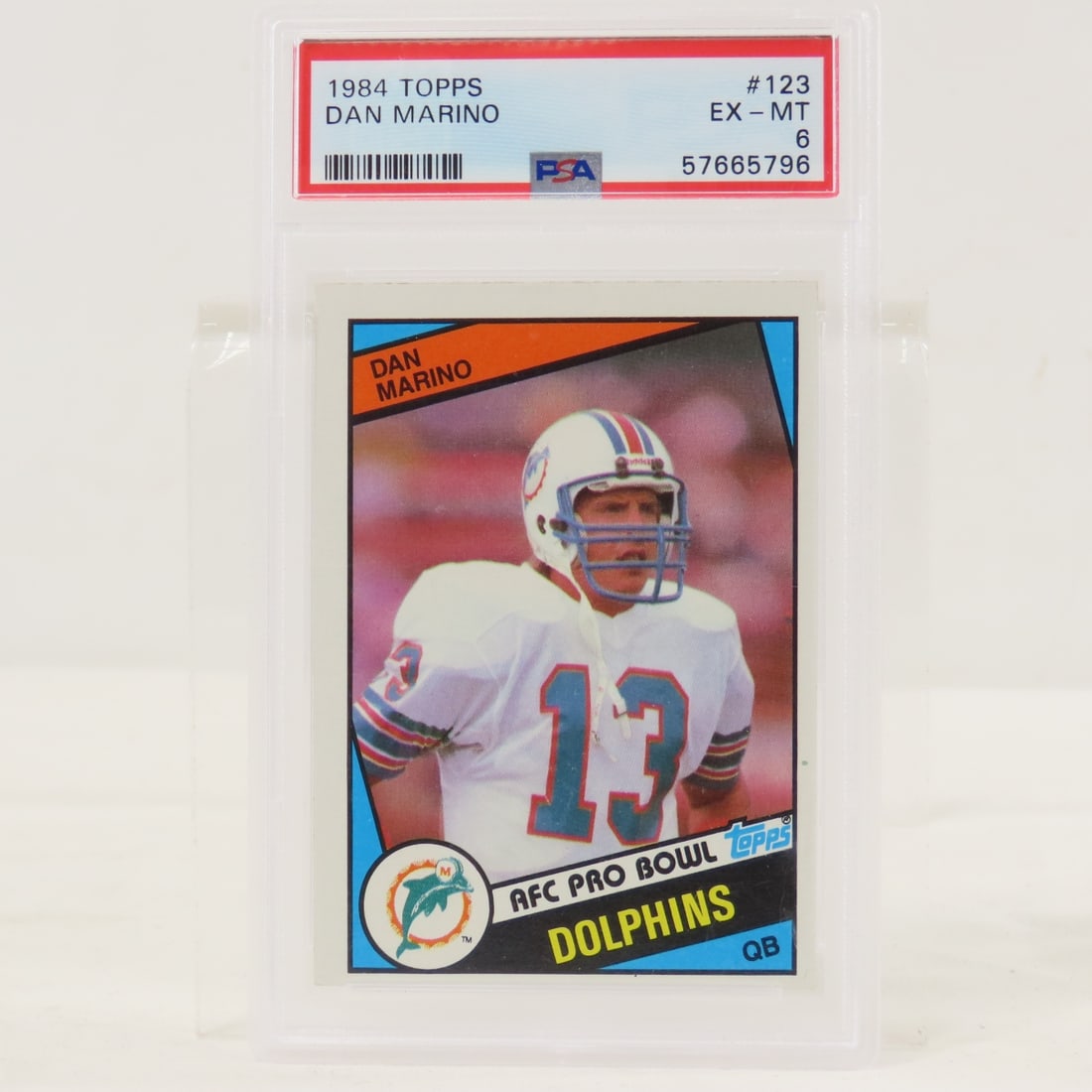 1984 Topps Dan Marino #123 PSA 6 EX-MT Rookie: 1984 Topps Dan Marino #123 PSA 6 EX-MT Rookie - Lot Size 5.5x3.5x.5" 1 LB All information and photos are intended to be as accurate as possible, but errors are possible. No item may be returned or