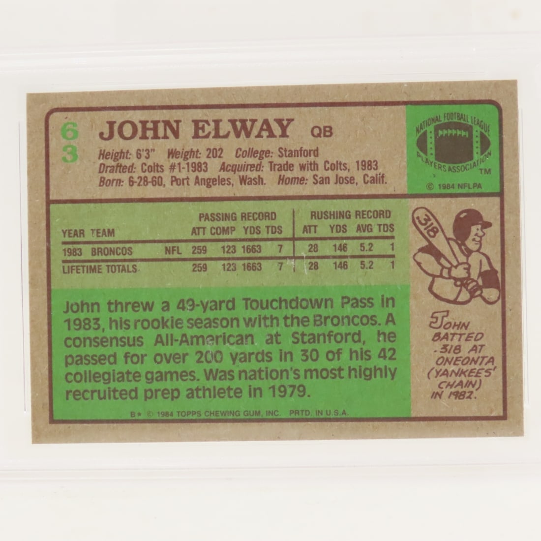 1984 Topps John Elway #63 PSA 8 NM-MT Rookie - 4