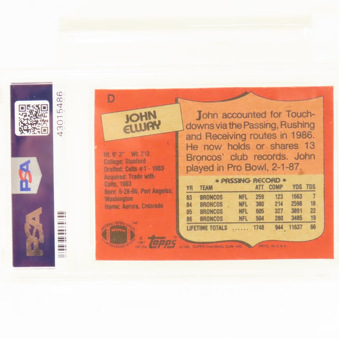 1987 Topps Box Bottoms John Elway #D PSA 8 NM-MT - 3