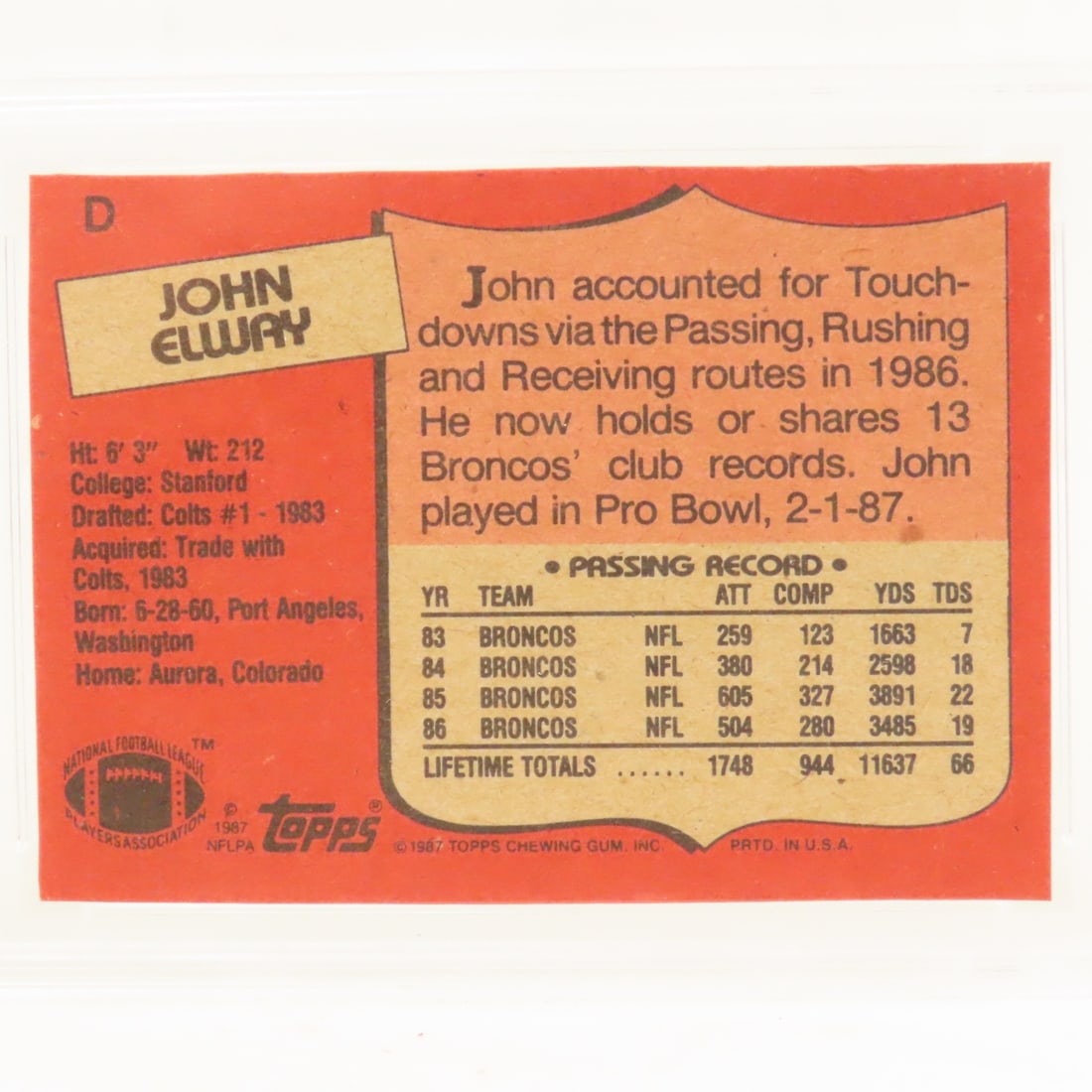 1987 Topps Box Bottoms John Elway #D PSA 8 NM-MT - 4