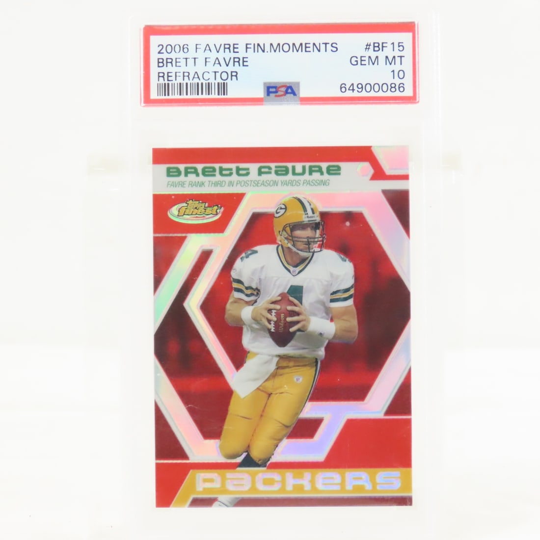 2006 Favre Finest Moments Refractor #BF-15 PSA 10: 2006 Favre Finest Moments Refractor #BF-15 PSA 10 - 2006 Favre Finest Moments Brett Favre Refractor #BF 15 PSA 10 Gem MT. Lot Size 5.5x3.5x1" 1 LB All information and photos are intended to be as