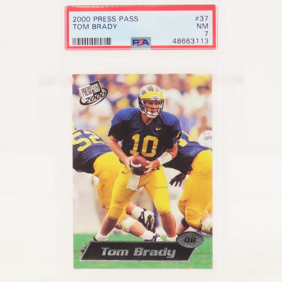 2000 Press Pass Tom Brady #37 PSA 7 NM Rookie: 2000 Press Pass Tom Brady #37 PSA 7 NM Rookie - Lot Size 5.5x3.5x1" 1 LB All information and photos are intended to be as accurate as possible, but errors are possible. No item may be returned or