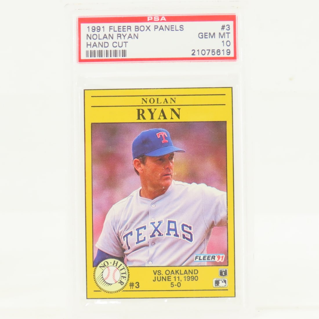 1991 Fleer Box Panels Nolan Ryan #3 PSA 10 Gem MT: 1991 Fleer Box Panels Nolan Ryan #3 PSA 10 Gem MT - Lot Size 5.5x3.5x2" 1 LB All information and photos are intended to be as accurate as possible, but errors are possible. No item may be returned or 