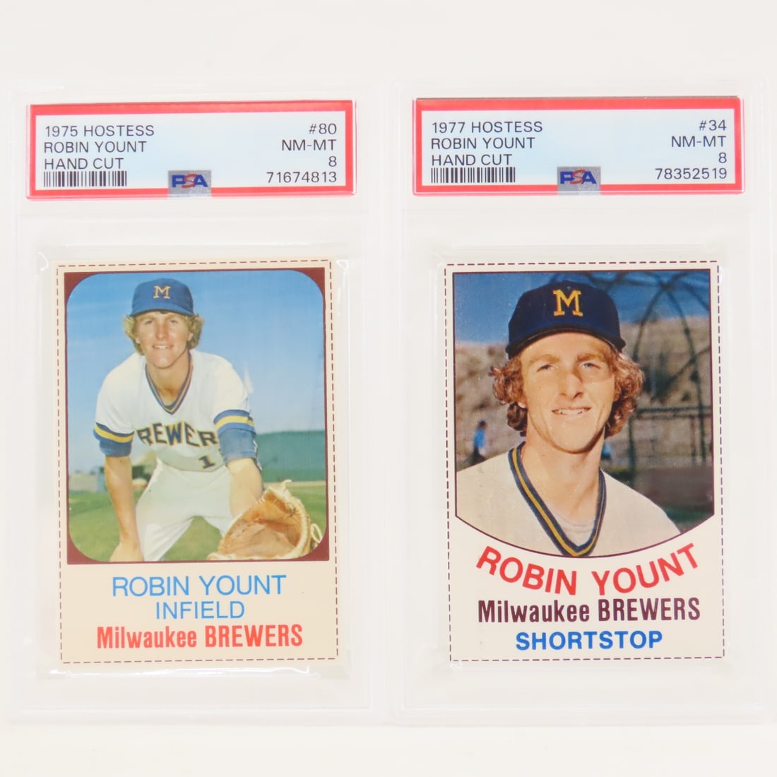 1975 & 1977 Hostess Robin Yount Both PSA 8 NM-MT (1 of 9)