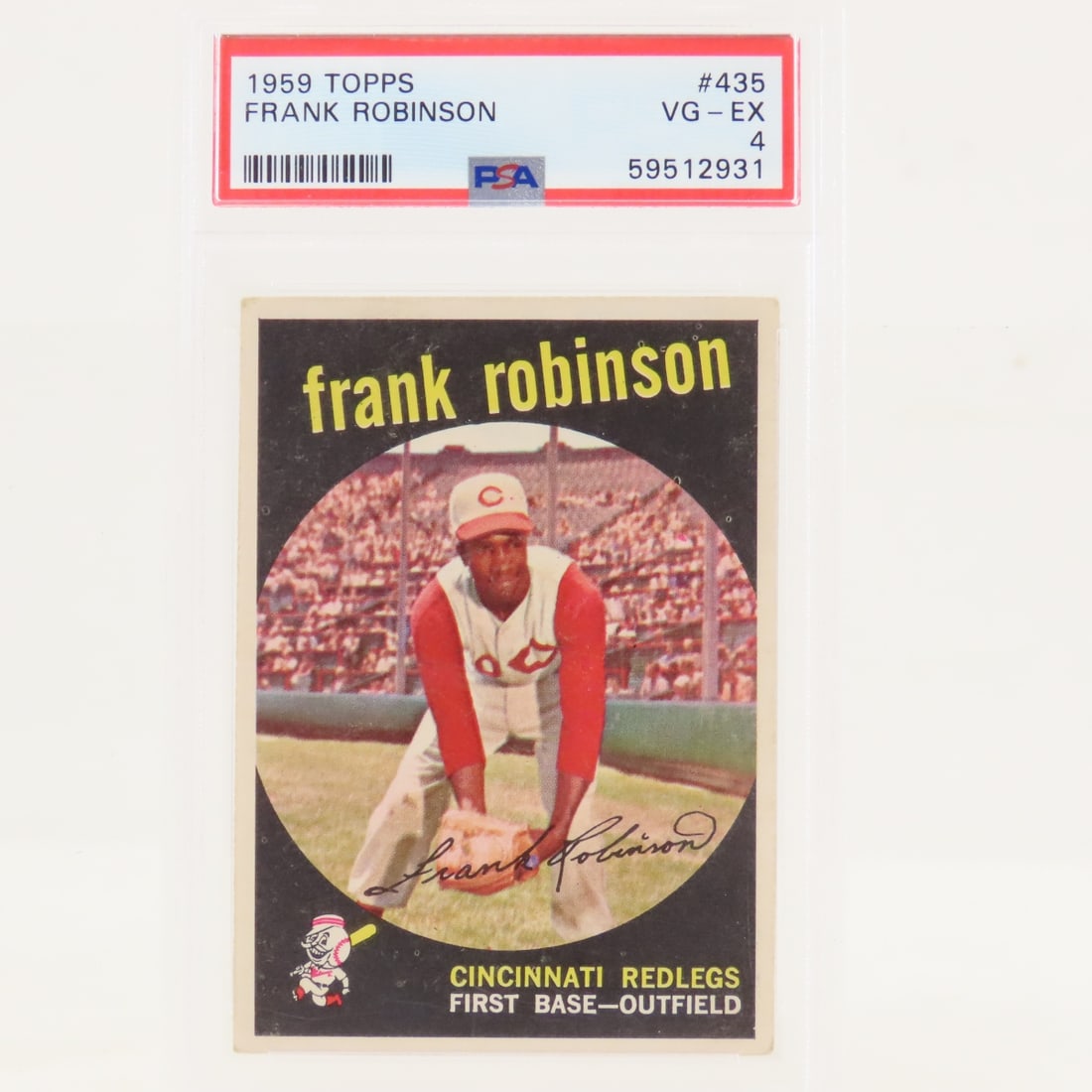 1959 Topps Frank Robinson #435 PSA 4 VG-EX: 1959 Topps Frank Robinson #435 PSA 4 VG-EX - Lot Size 5.5x3.5x2" 1 LB All information and photos are intended to be as accurate as possible, but errors are possible. No item may be returned or refused