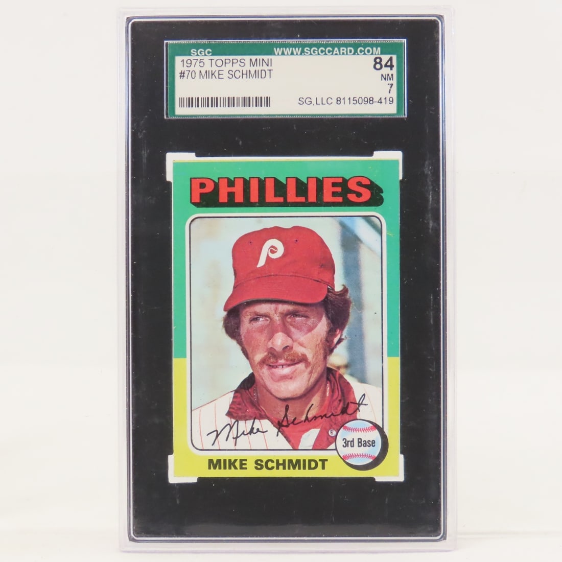 1975 Topps Mike Schmidt #70 SGC 84 NM: 1975 Topps Mike Schmidt #70 SGC 84 NM - Lot Size 5.5x3.5x2" 1 LB All information and photos are intended to be as accurate as possible, but errors are possible. No item may be returned or refused