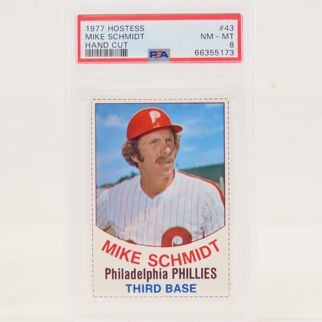 1977 Hostess Mike Schmidt #43 PSA 8 NM-MT: 1977 Hostess Mike Schmidt #43 PSA 8 NM-MT - Lot Size 5.5x3.5x2" 1 LB All information and photos are intended to be as accurate as possible, but errors are possible. No item may be returned or refused