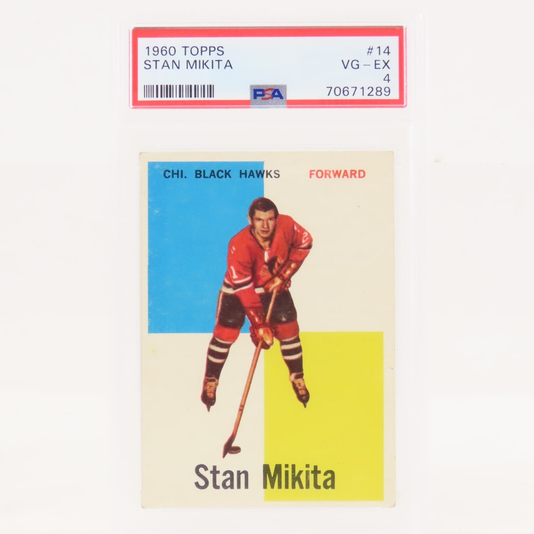 1960 Topps Stan Mikita #14 PSA 4 VG-EX Rookie: 1960 Topps Stan Mikita #14 PSA 4 VG-EX Rookie - Lot Size 5.5x3.5x.5" 1 LB All information and photos are intended to be as accurate as possible, but errors are possible. No item may be returned or