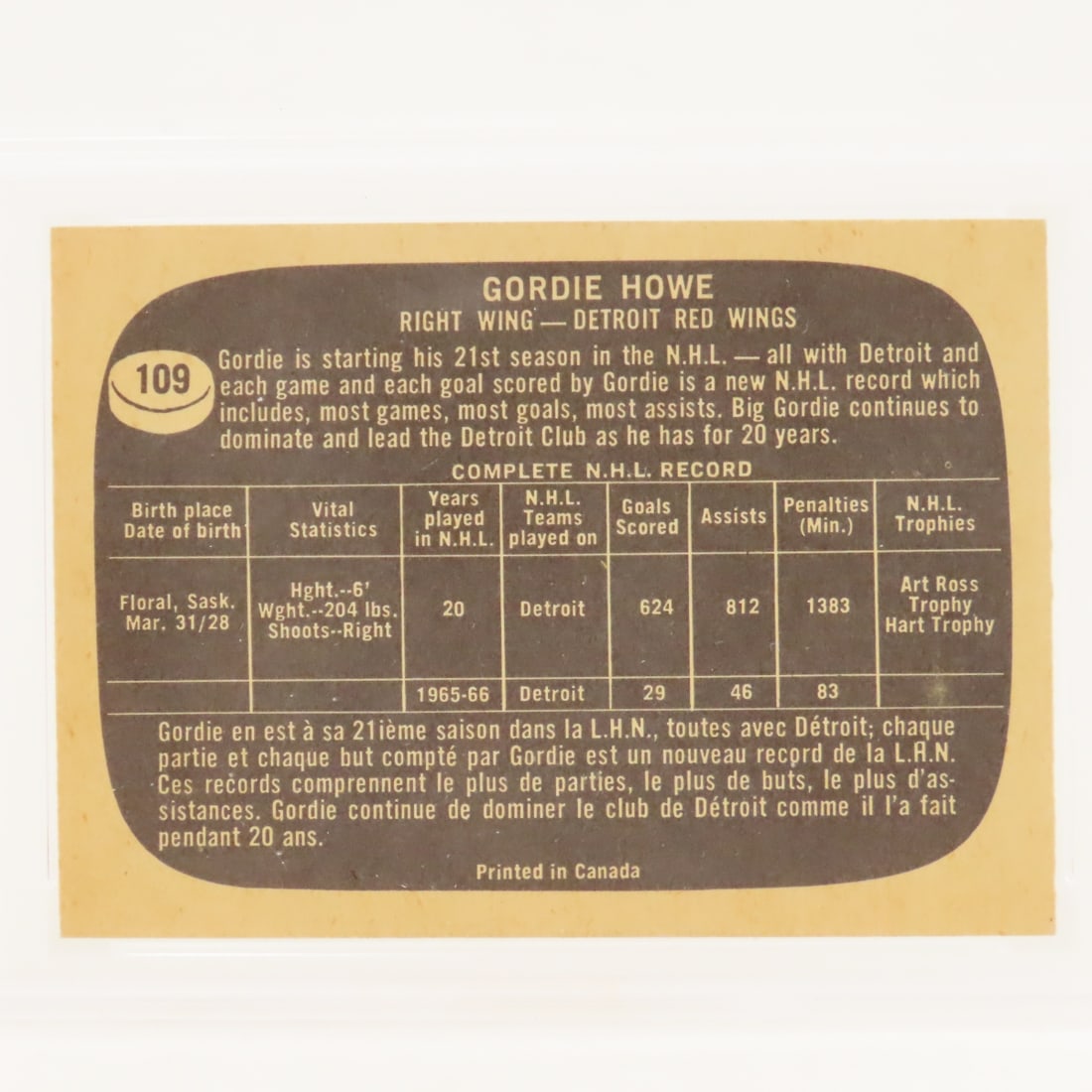 1966 Topps Gordie Howe #109 PSA 6 EX-MT - 4