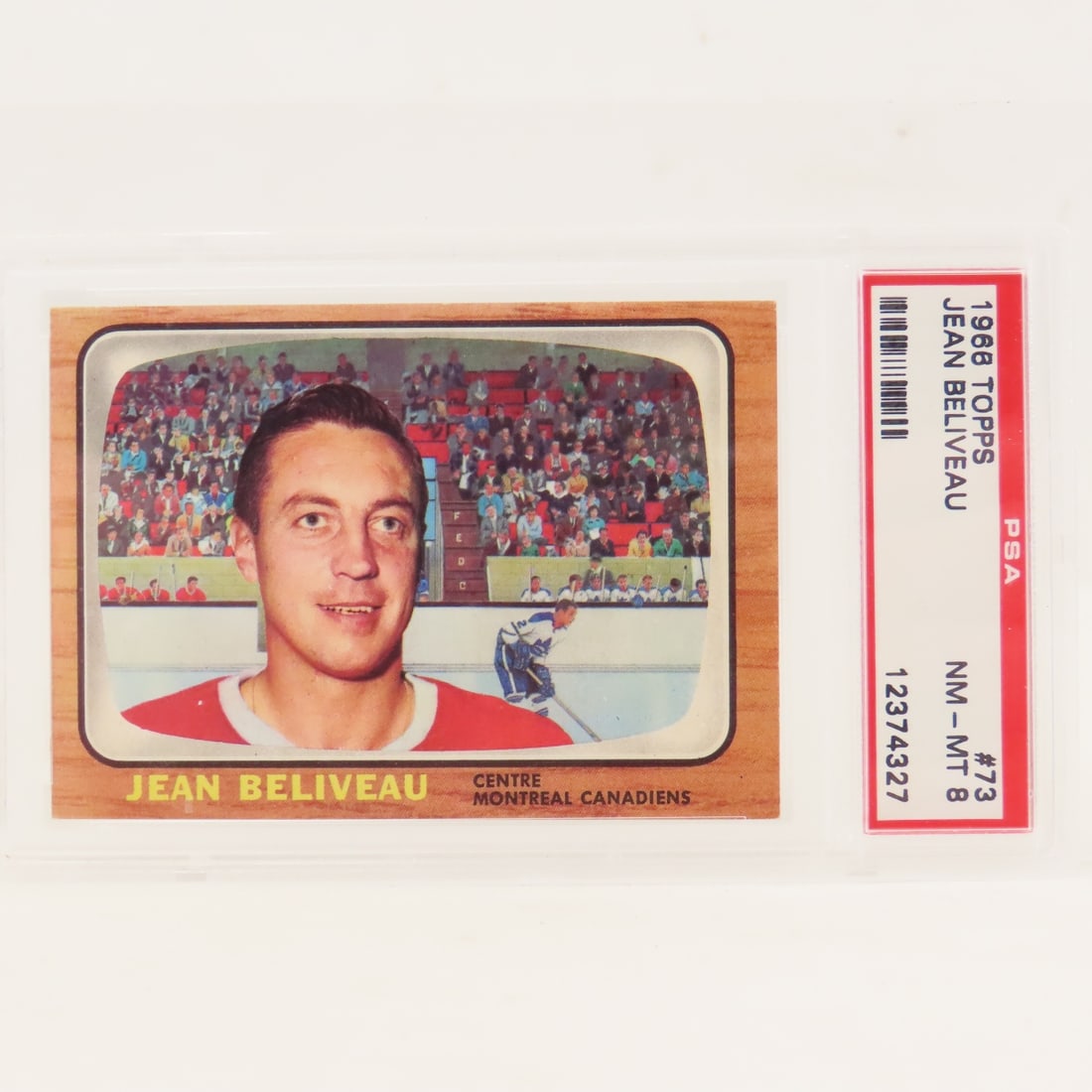 1966 Topps Jean Beliveau #73 PSA 8 NM-MT: 1966 Topps Jean Beliveau #73 PSA 8 NM-MT - Lot Size 5.5x3.5x.5" 1 LB All information and photos are intended to be as accurate as possible, but errors are possible. No item may be returned or refused