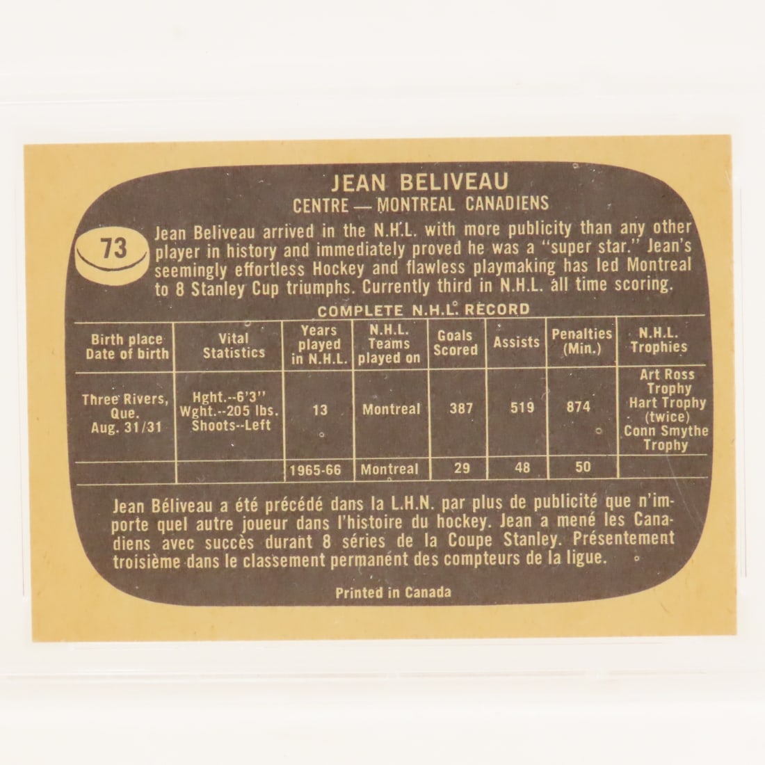 1966 Topps Jean Beliveau #73 PSA 8 NM-MT - 4