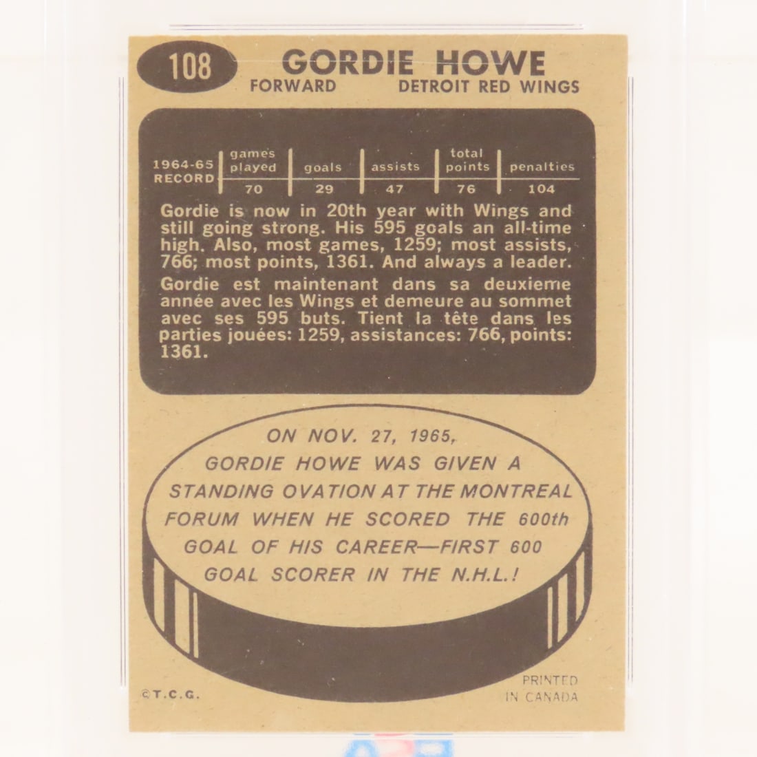 1965 Topps Gordie Howe #108 PSA 6 EX-MT - 4