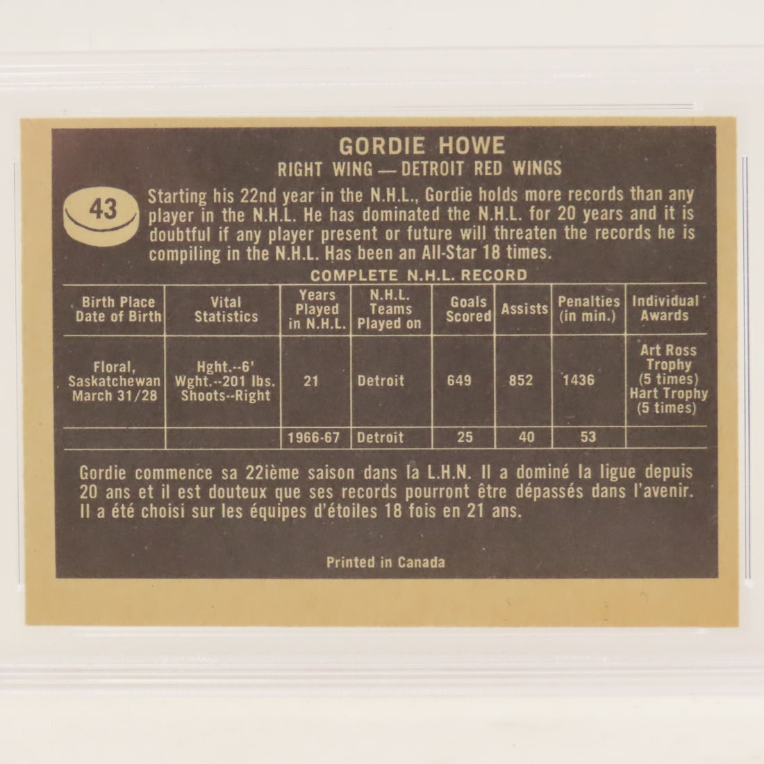 1967 Topps Gordie Howe #43 PSA 7 NM - 4