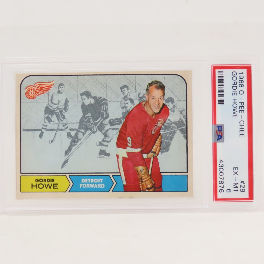 1968 O-PEE-CHEE Gordie Howe #29 PSA 6 EX-MT: 1968 O-PEE-CHEE Gordie Howe #29 PSA 6 EX-MT - Lot Size 5.5x3.5x.5" 1 LB All information and photos are intended to be as accurate as possible, but errors are possible. No item may be returned or refus