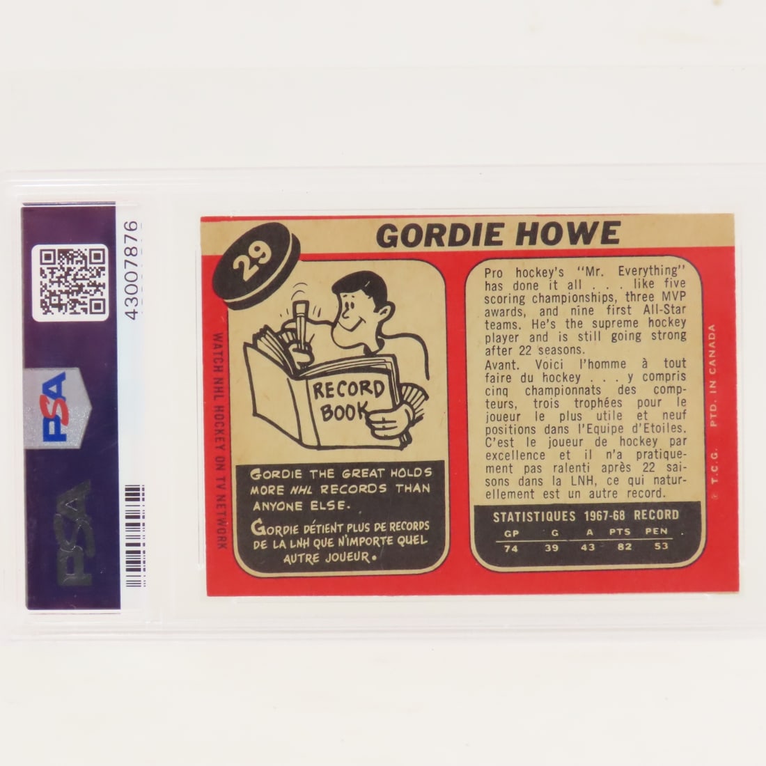 1968 O-PEE-CHEE Gordie Howe #29 PSA 6 EX-MT - 3
