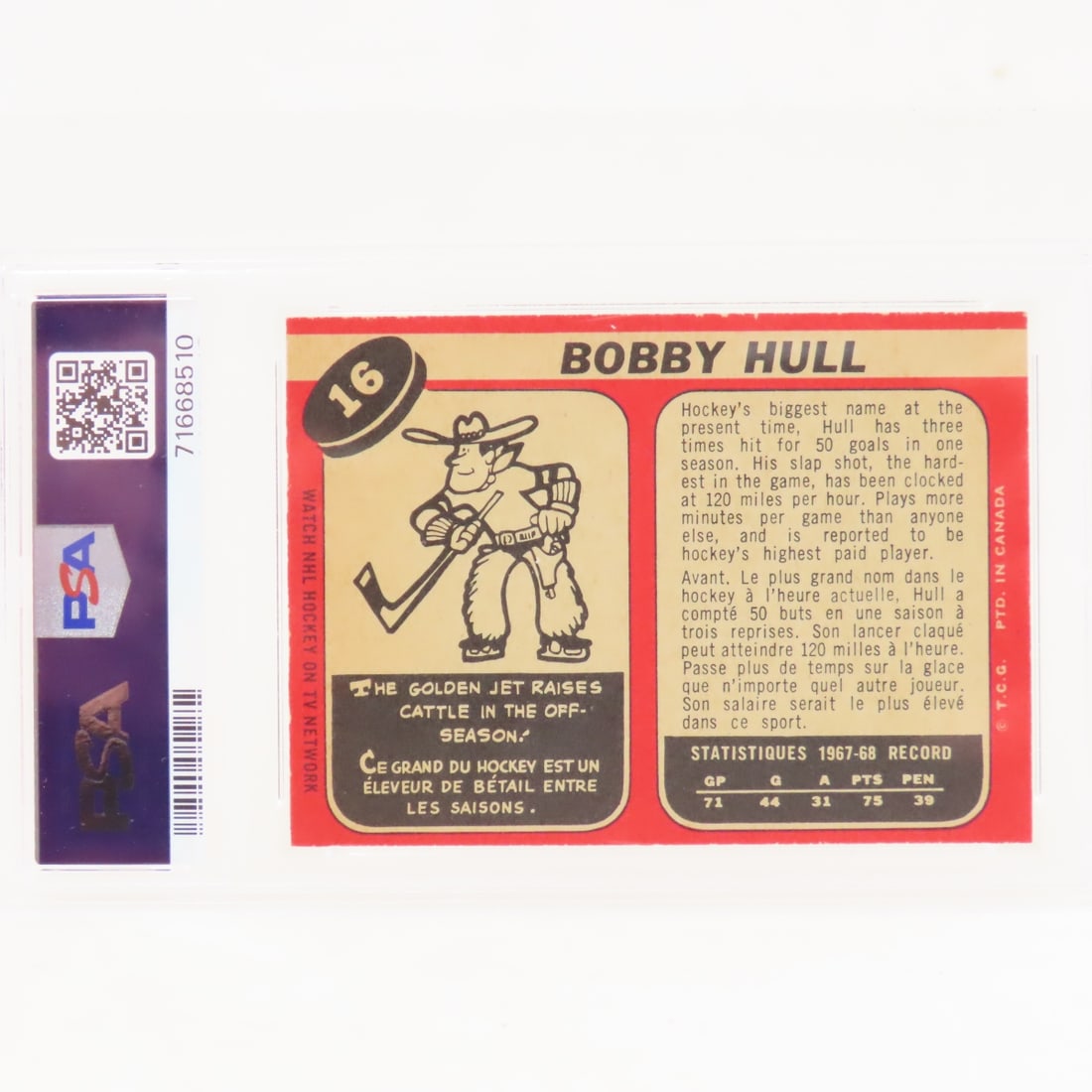 1968 O-PEE-CHEE Bobby Hull #16 PSA 6 EX-MT - 3