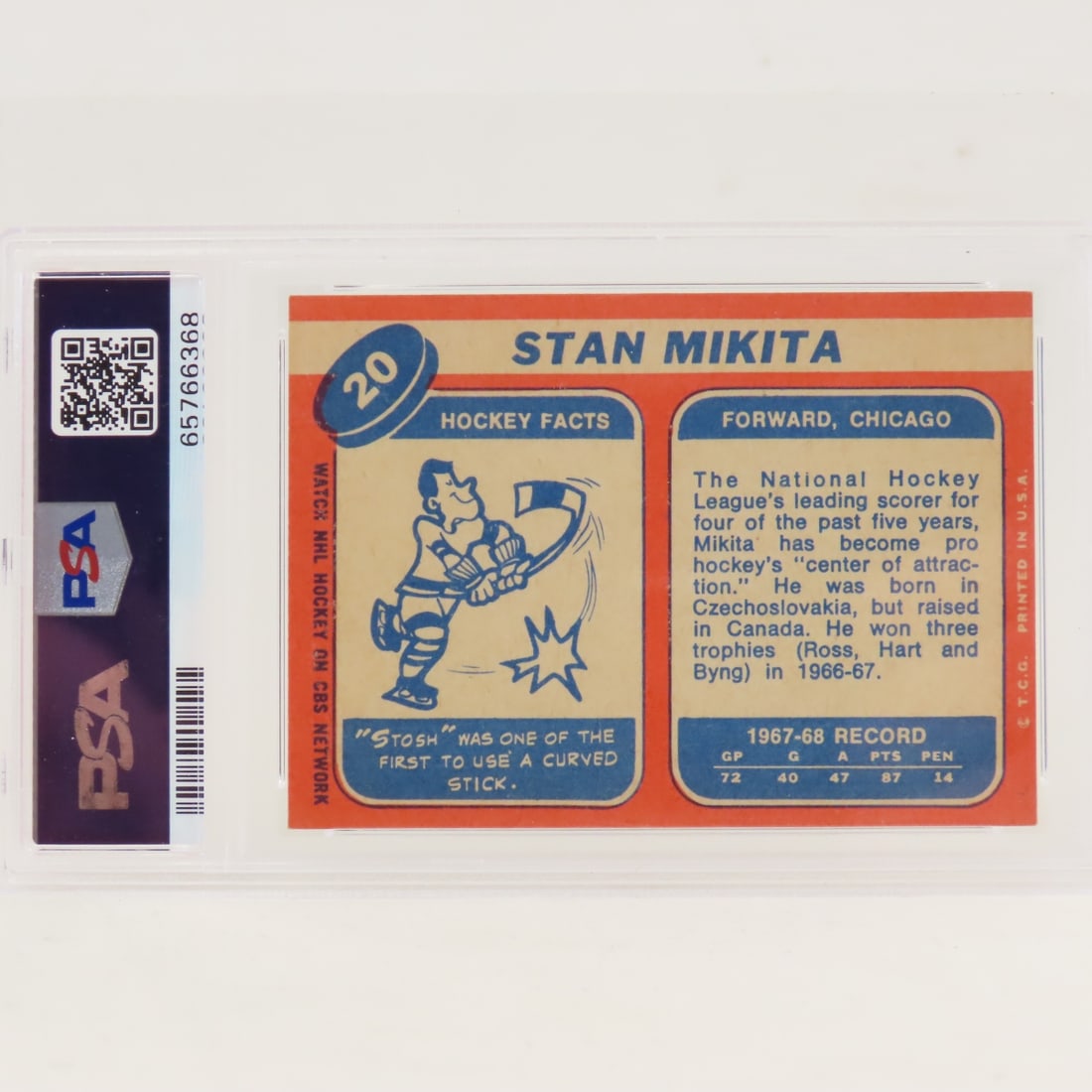1968 Topps Stan Mikita #20 PSA 5 EX - 3