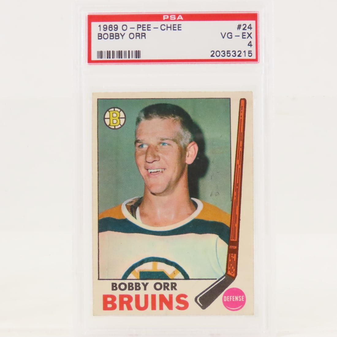 1969 O-PEE-CEE Bobby Orr #24 PSA 4 VG-EX: 1969 O-PEE-CEE Bobby Orr #24 PSA 4 VG-EX - Lot Size 5.5x3.5x.5" 1 LB All information and photos are intended to be as accurate as possible, but errors are possible. No item may be returned or refused
