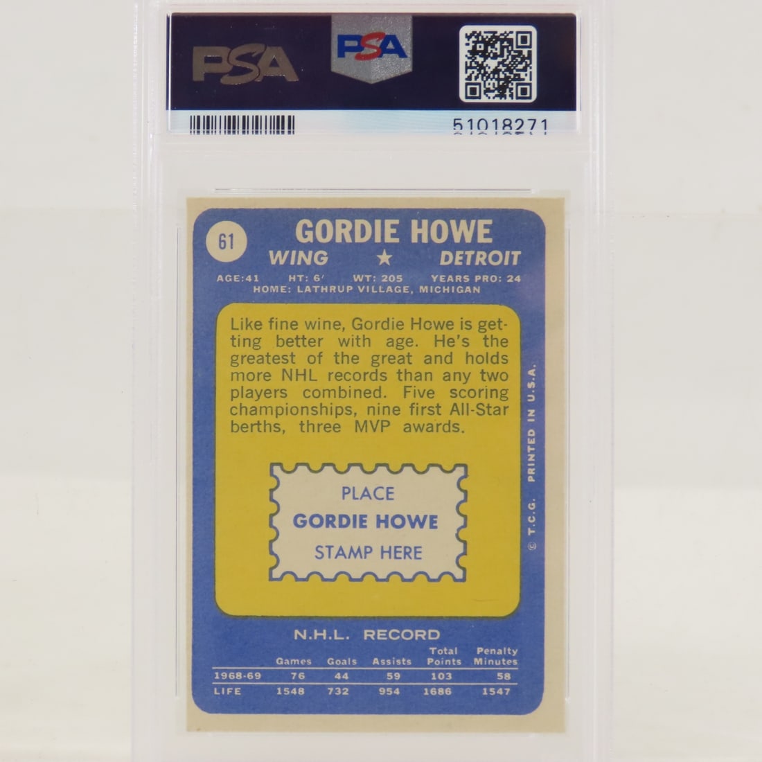 1969 Topps Gordie Howe #61 PSA 6 EX-MT - 3