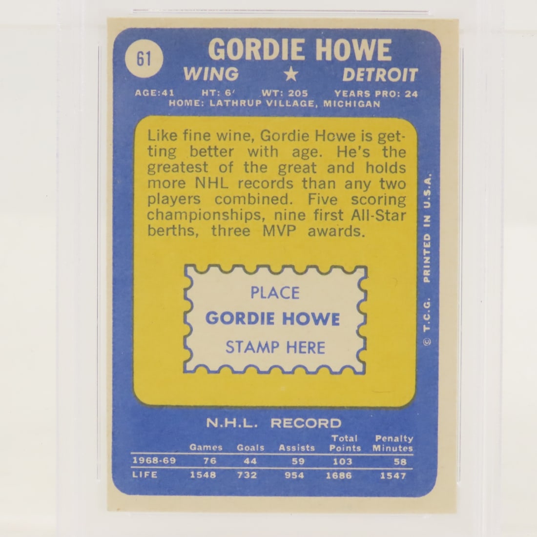1969 Topps Gordie Howe #61 PSA 6 EX-MT - 4