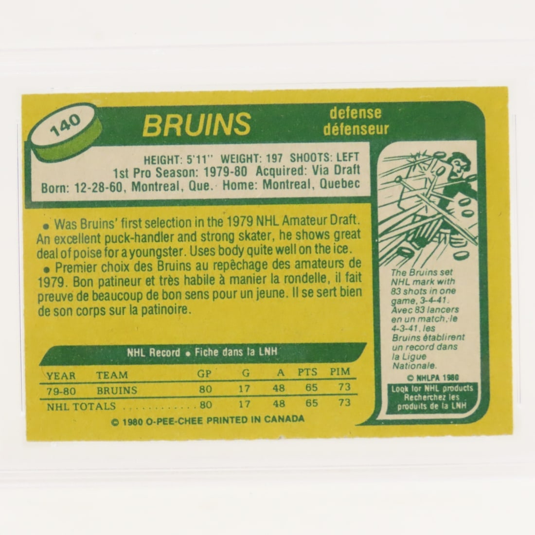 1980 O-PEE-CHEE Ray Bourque #140 PSA 6 EX-MT RC - 4