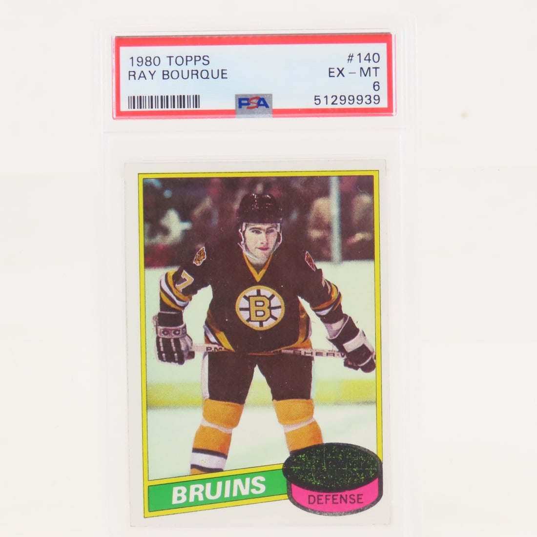 1980 Topps Ray Bourque #140 PSA 6 EX-MT Rookie: 1980 Topps Ray Bourque #140 PSA 6 EX-MT Rookie - Lot Size 5.5x3.5x.5" 1 LB All information and photos are intended to be as accurate as possible, but errors are possible. No item may be returned or