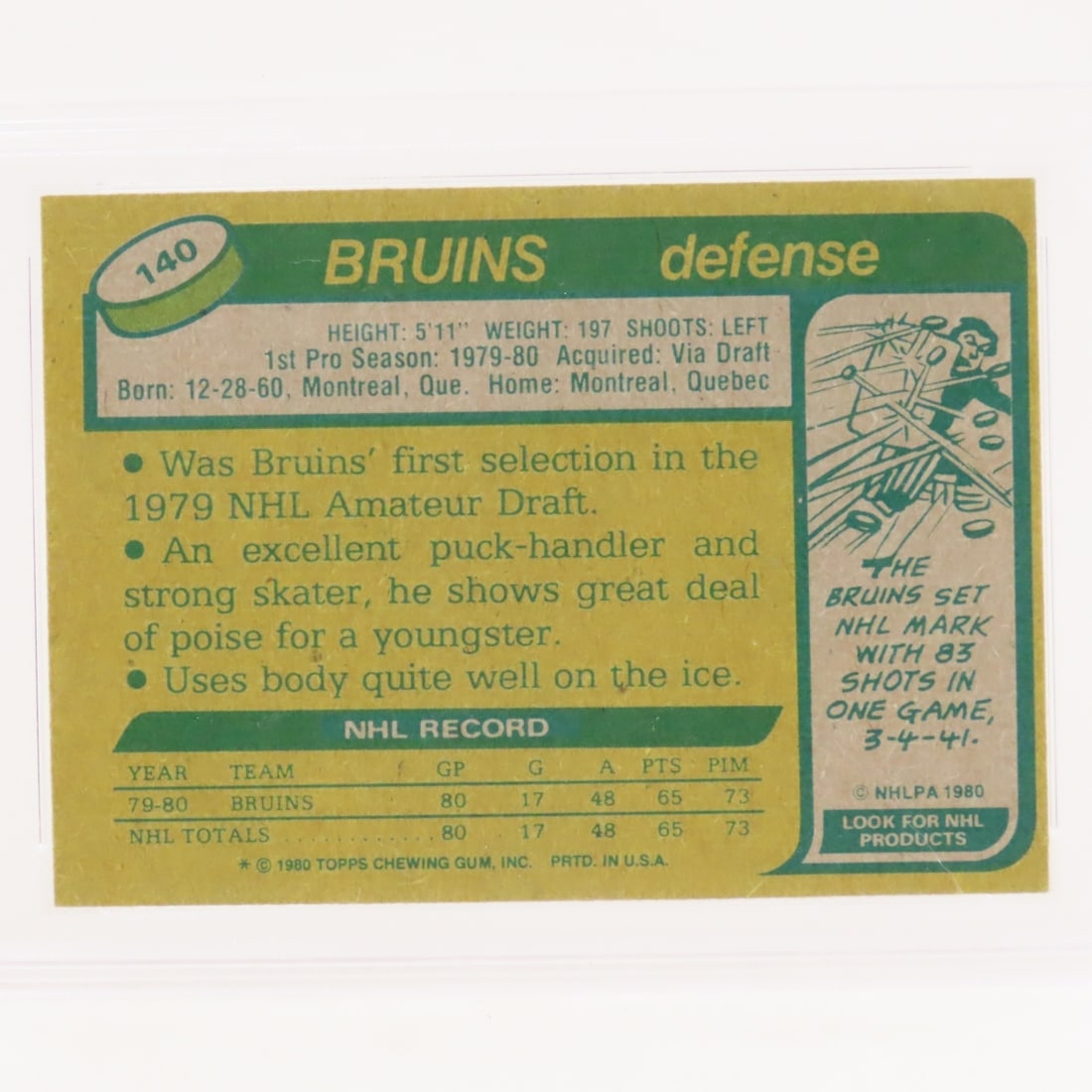 1980 Topps Ray Bourque #140 PSA 6 EX-MT Rookie - 4