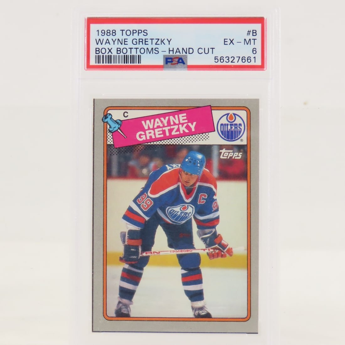 1988 Topps Box Bottoms Wayne Gretzky #B PSA 6 EXMT: 1988 Topps Box Bottoms Wayne Gretzky #B PSA 6 EXMT - Lot Size 5.5x3.5x.5" 1 LB All information and photos are intended to be as accurate as possible, but errors are possible. No item may be returned o